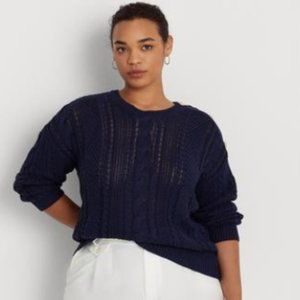 LAUREN Ralph Lauren Plus Size Aran-Knit Cotton Sweater (French Navy)